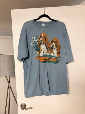 Vintage Blue Dog Graphic Tee with Basset Hounds